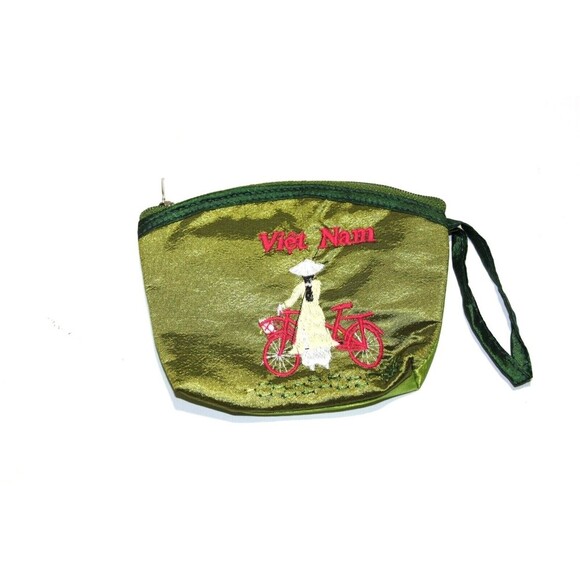 Satin Coin Purse Jewelry Organizer Small Embroidered Viet Nam Woman's  5" x 4" - Picture 1 of 3